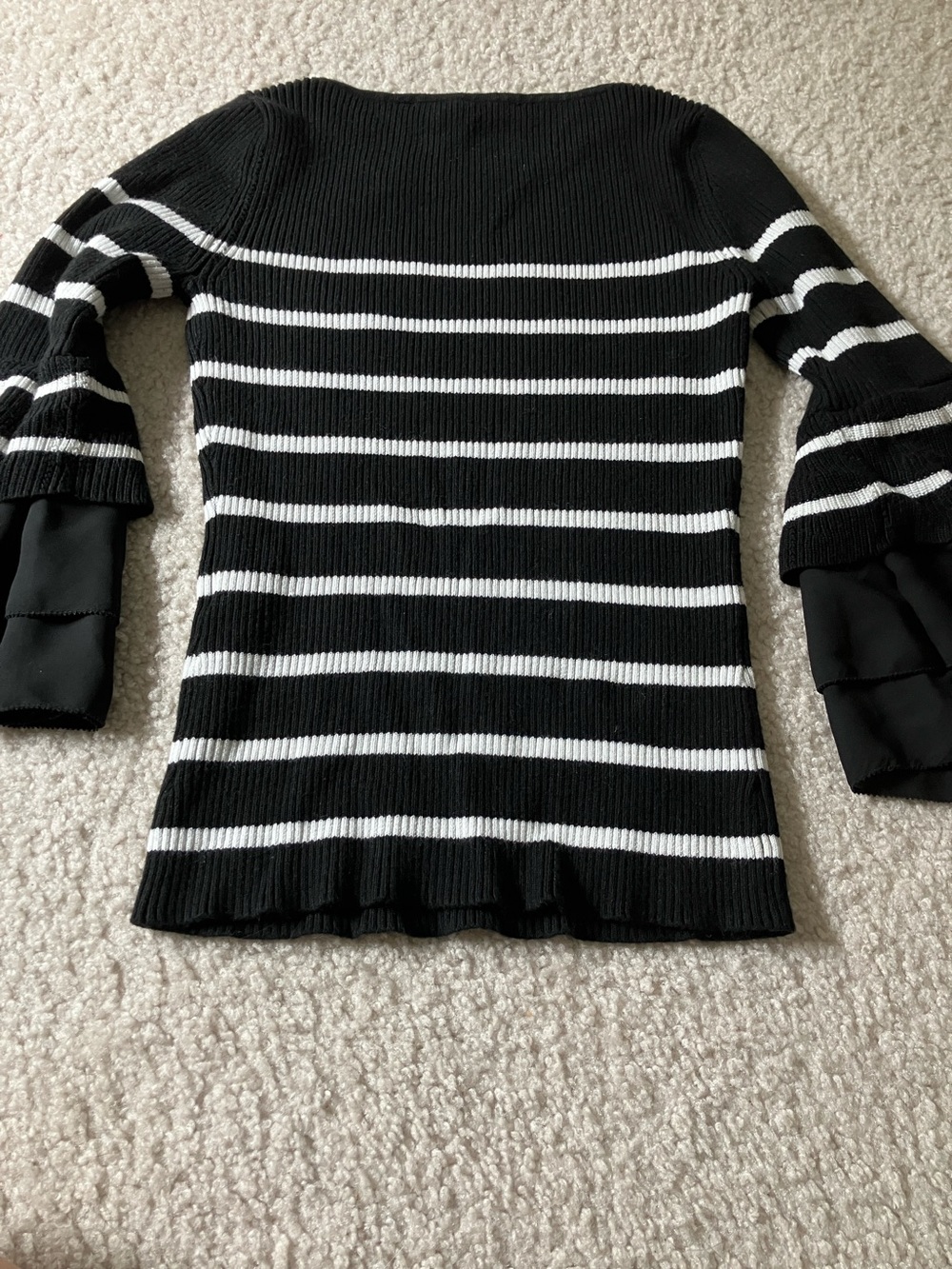 White House Black Market Black and White Striped Scoop-Neck Bell Sleeve Sweater - Picture 4 of 10